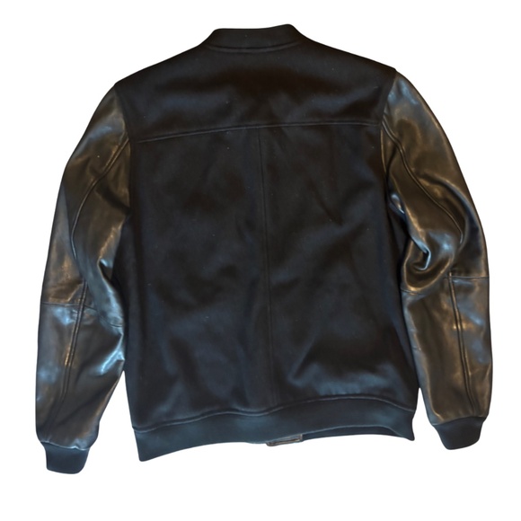 Superdry Super Leather Varsity Jacket Men’s XL Black Wool & Leather • - Picture 2 of 4